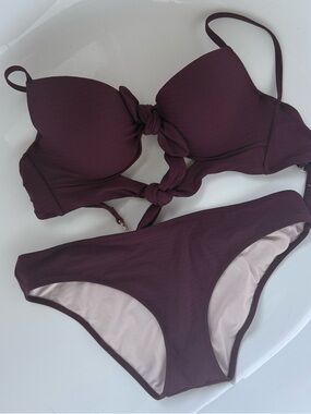 Shade & Shore- Plunge Knot Front Bikini Set in Deep Plum